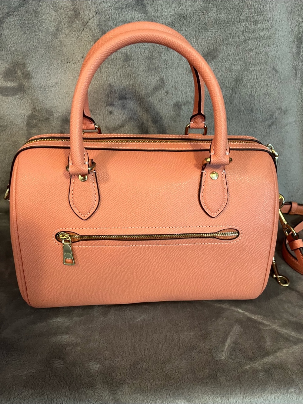 Coach Rowan Satchel Bag in Coral Pebble Leather with Gold Hardware - Picture 2 of 4